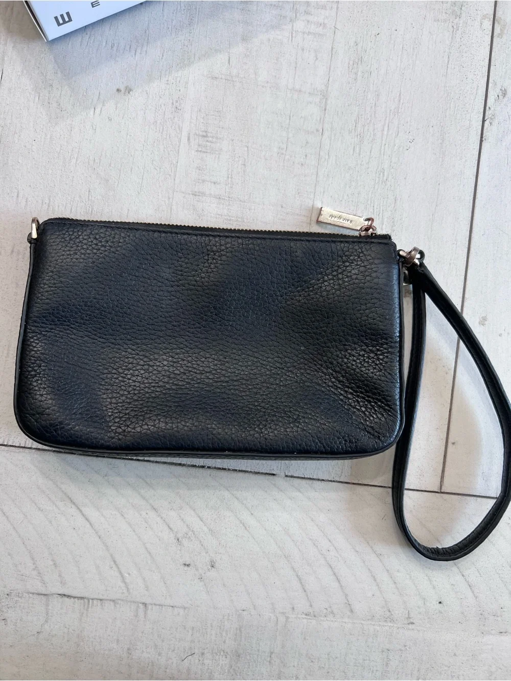 kate spade Black Pebbled Leather Wristlet with Gold Hardware